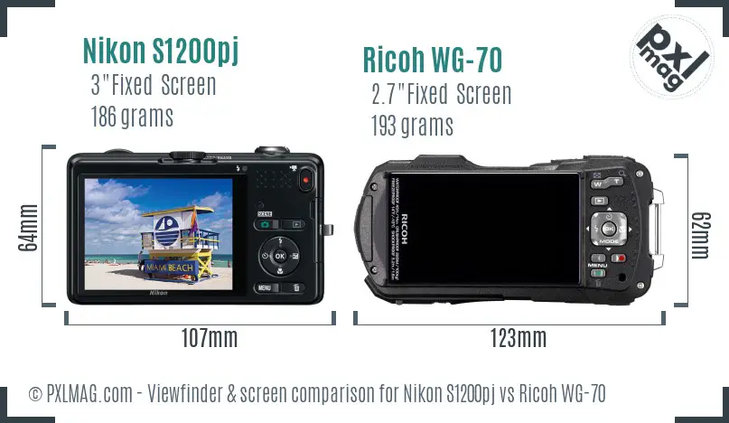 Nikon S1200pj vs Ricoh WG-70 Screen and Viewfinder comparison