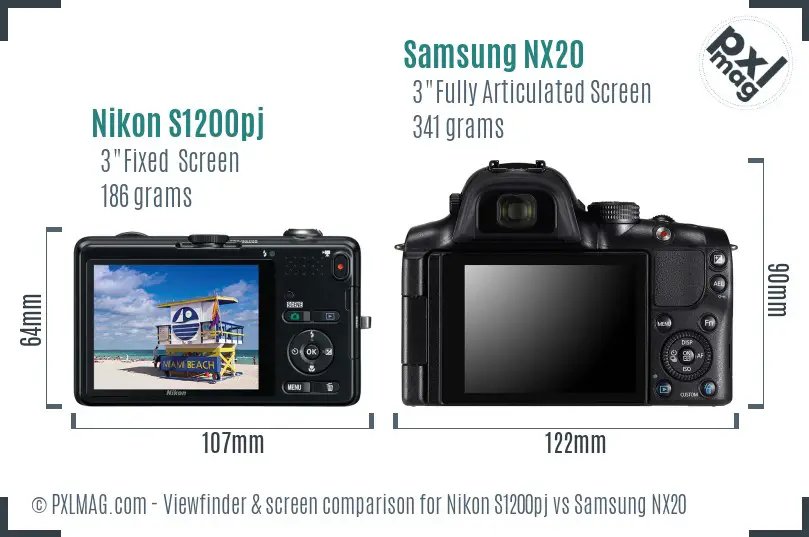 Nikon S1200pj vs Samsung NX20 Screen and Viewfinder comparison