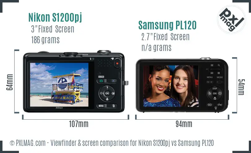 Nikon S1200pj vs Samsung PL120 Screen and Viewfinder comparison