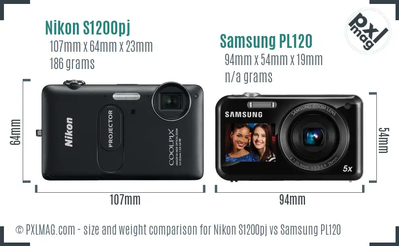 Nikon S1200pj vs Samsung PL120 size comparison
