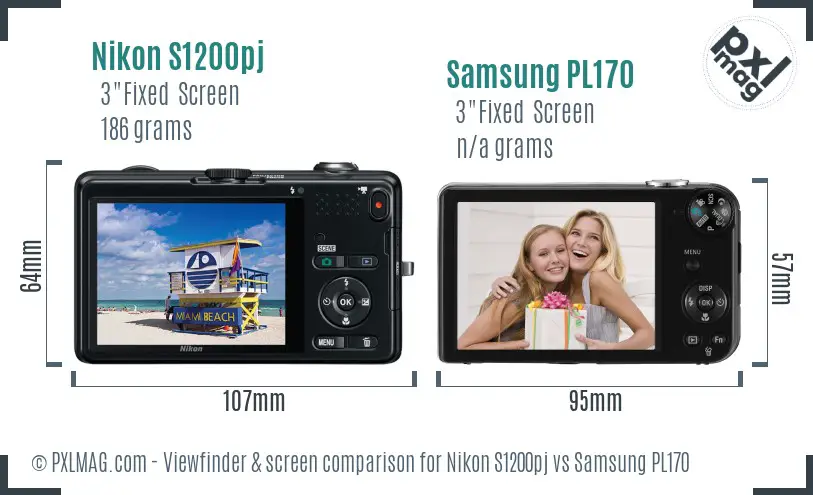 Nikon S1200pj vs Samsung PL170 Screen and Viewfinder comparison