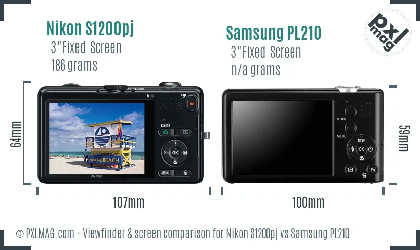 Nikon S1200pj vs Samsung PL210 Screen and Viewfinder comparison