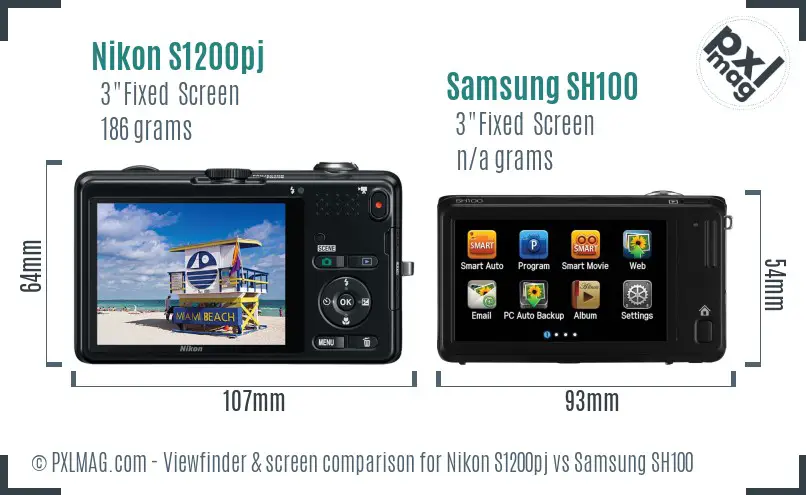 Nikon S1200pj vs Samsung SH100 Screen and Viewfinder comparison