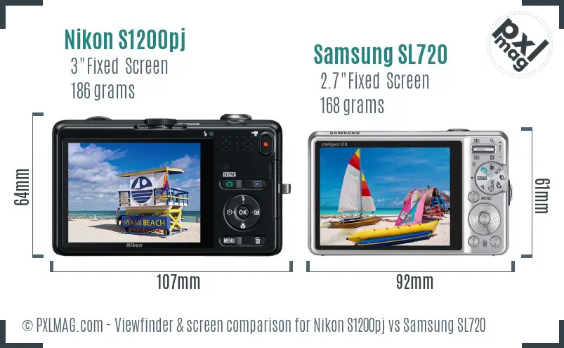 Nikon S1200pj vs Samsung SL720 Screen and Viewfinder comparison