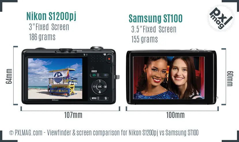 Nikon S1200pj vs Samsung ST100 Screen and Viewfinder comparison