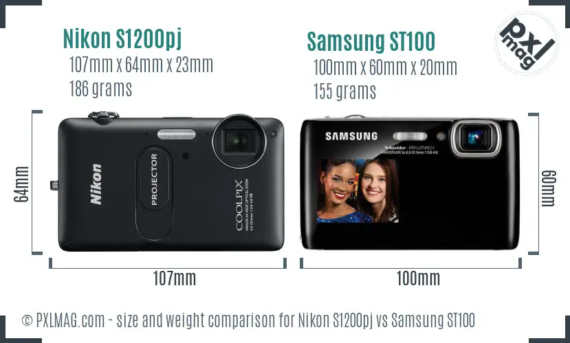 Nikon S1200pj vs Samsung ST100 size comparison