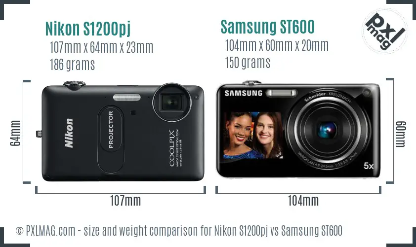Nikon S1200pj vs Samsung ST600 size comparison Nikon S1200pj vs Samsung ST600 size comparison
