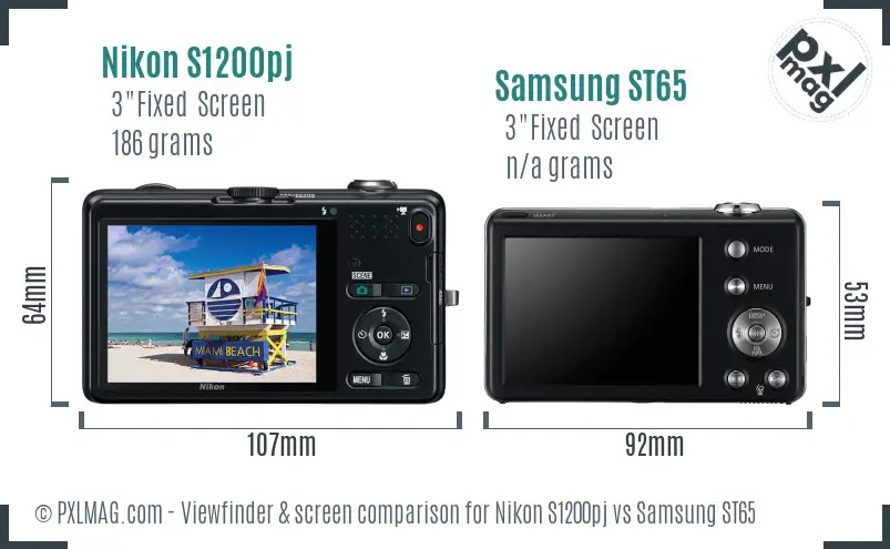 Nikon S1200pj vs Samsung ST65 Screen and Viewfinder comparison