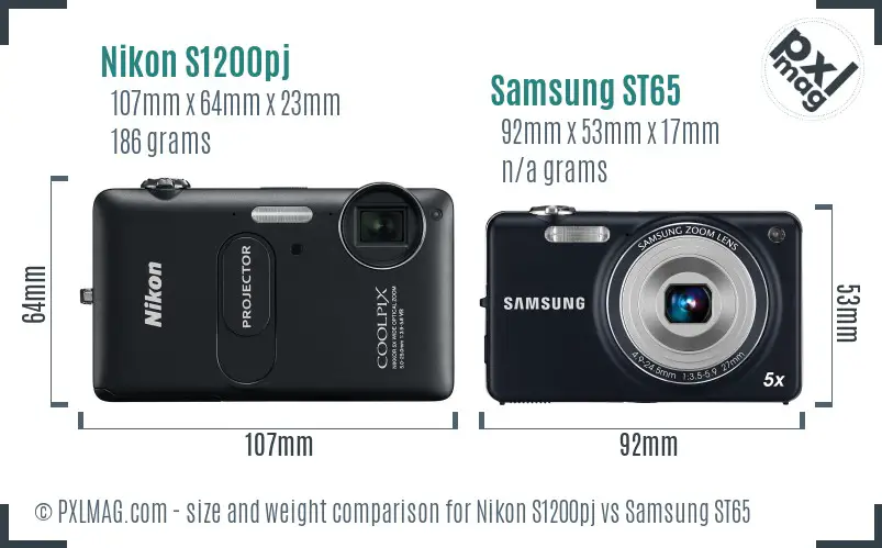 Nikon S1200pj vs Samsung ST65 size comparison