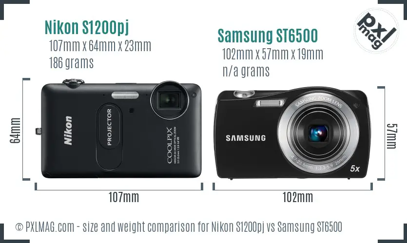 Nikon S1200pj vs Samsung ST6500 size comparison