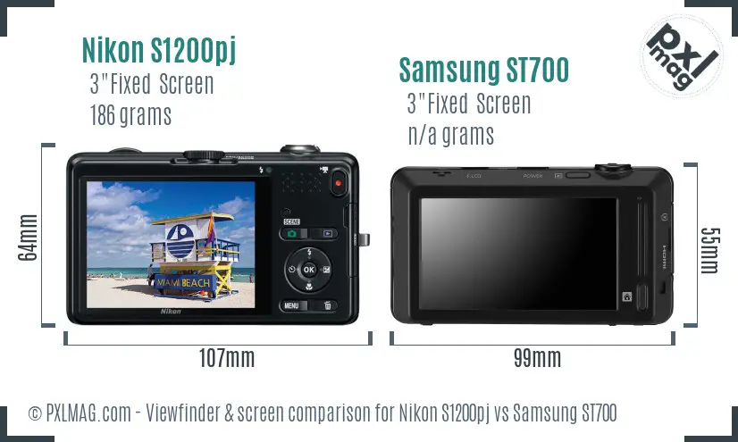 Nikon S1200pj vs Samsung ST700 Screen and Viewfinder comparison
