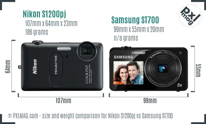 Nikon S1200pj vs Samsung ST700 size comparison