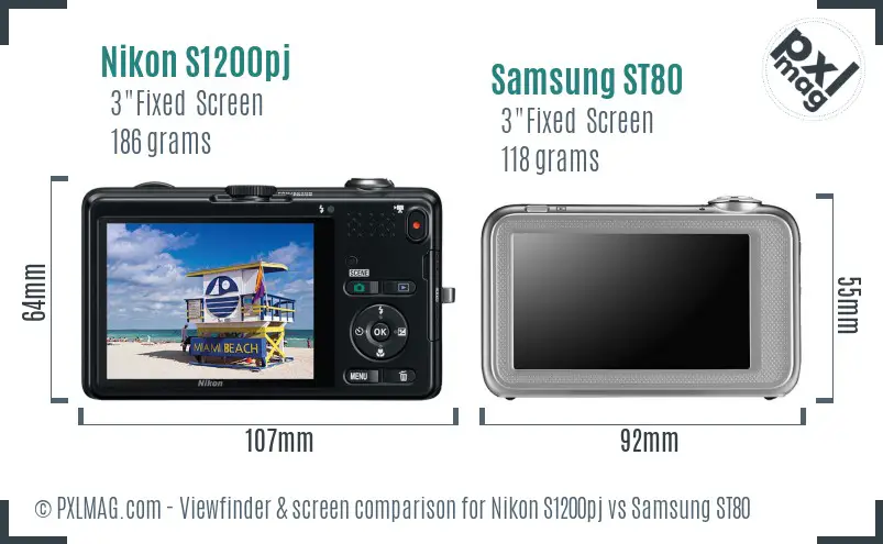 Nikon S1200pj vs Samsung ST80 Screen and Viewfinder comparison