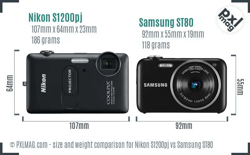 Nikon S1200pj vs Samsung ST80 size comparison