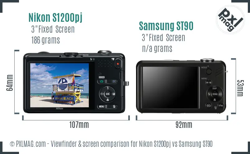Nikon S1200pj vs Samsung ST90 Screen and Viewfinder comparison