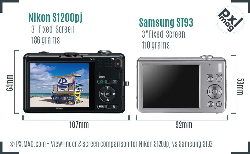 Nikon S1200pj vs Samsung ST93 Screen and Viewfinder comparison