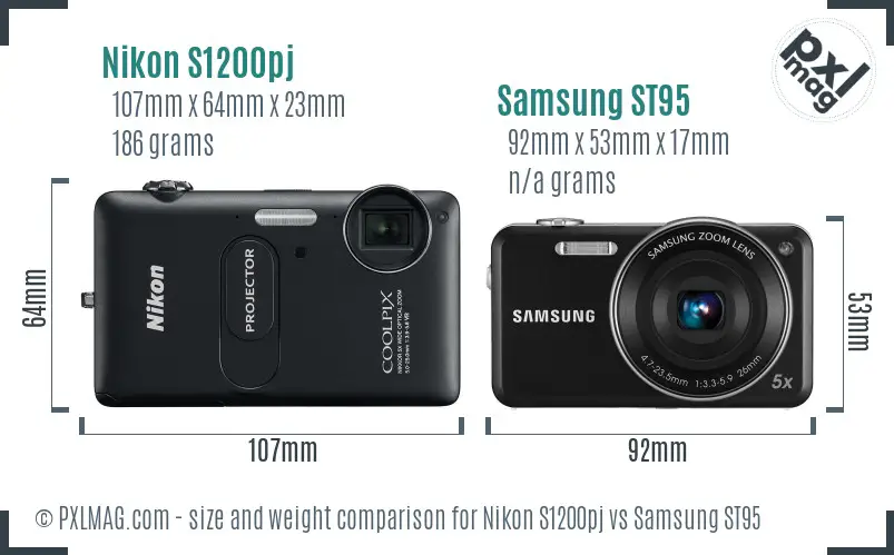 Nikon S1200pj vs Samsung ST95 size comparison