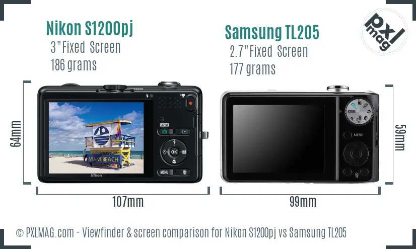 Nikon S1200pj vs Samsung TL205 Screen and Viewfinder comparison