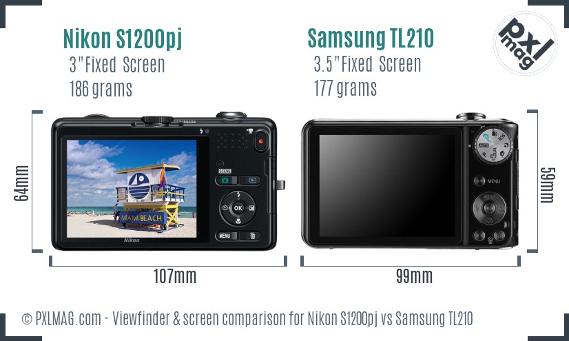 Nikon S1200pj vs Samsung TL210 Screen and Viewfinder comparison