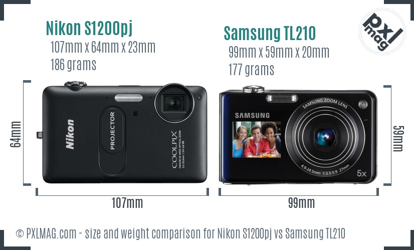 Nikon S1200pj vs Samsung TL210 size comparison