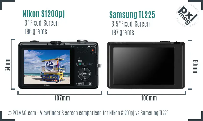 Nikon S1200pj vs Samsung TL225 Screen and Viewfinder comparison