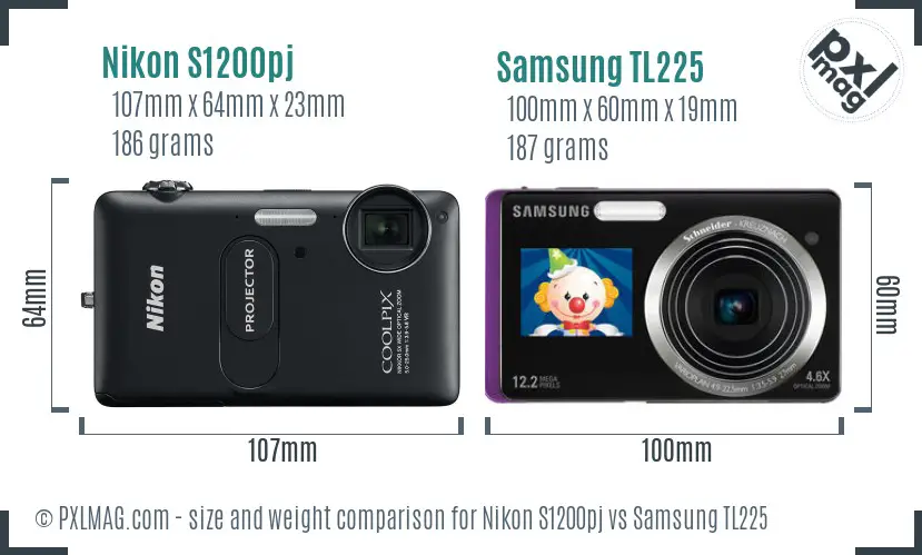 Nikon S1200pj vs Samsung TL225 size comparison