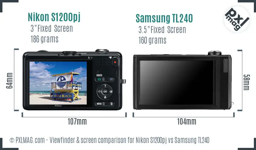 Nikon S1200pj vs Samsung TL240 Screen and Viewfinder comparison