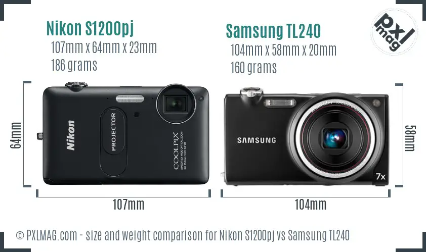 Nikon S1200pj vs Samsung TL240 size comparison