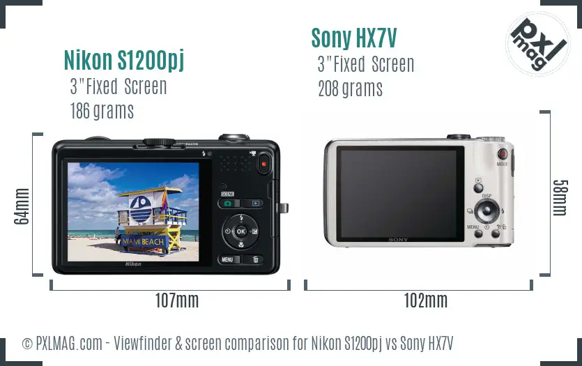 Nikon S1200pj vs Sony HX7V Screen and Viewfinder comparison