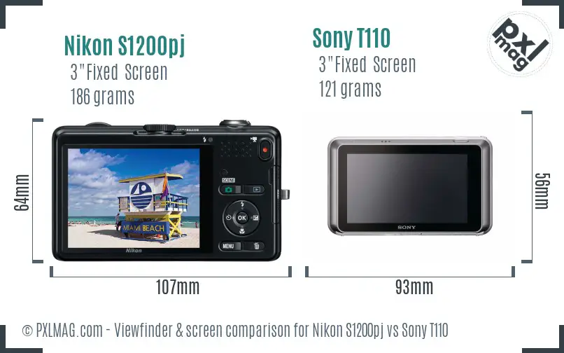 Nikon S1200pj vs Sony T110 Screen and Viewfinder comparison