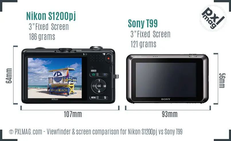 Nikon S1200pj vs Sony T99 Screen and Viewfinder comparison