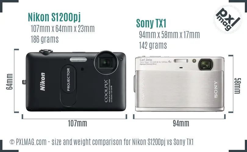Nikon S1200pj vs Sony TX1 size comparison