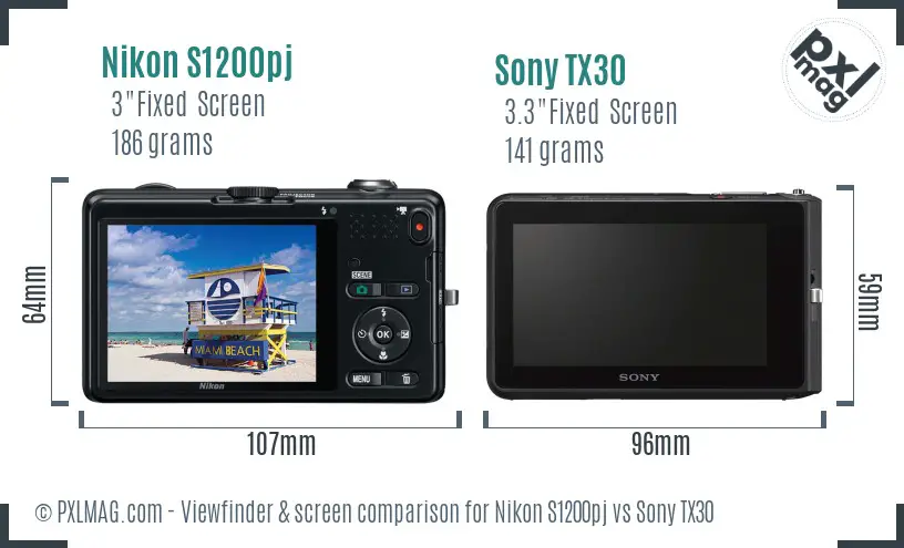 Nikon S1200pj vs Sony TX30 Screen and Viewfinder comparison