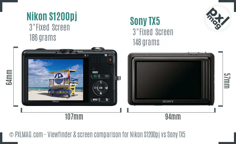 Nikon S1200pj vs Sony TX5 Screen and Viewfinder comparison