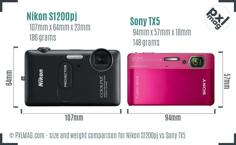 Nikon S1200pj vs Sony TX5 size comparison