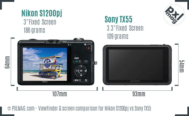 Nikon S1200pj vs Sony TX55 Screen and Viewfinder comparison