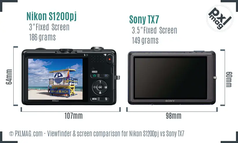 Nikon S1200pj vs Sony TX7 Screen and Viewfinder comparison