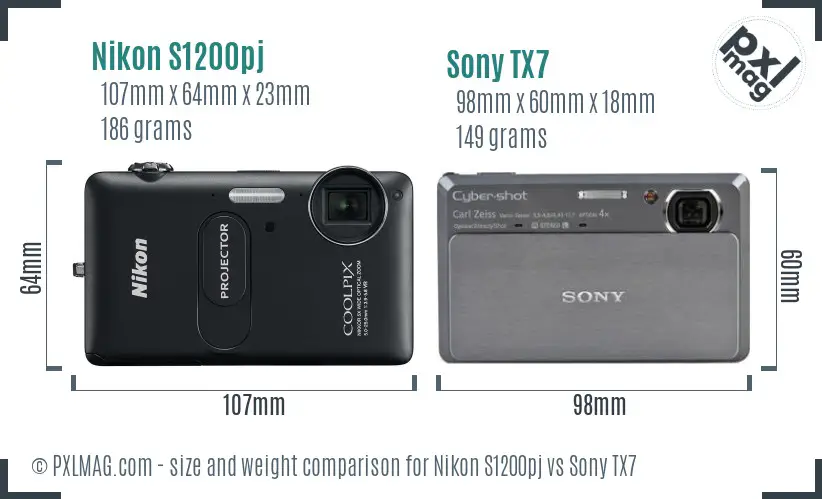 Nikon S1200pj vs Sony TX7 size comparison