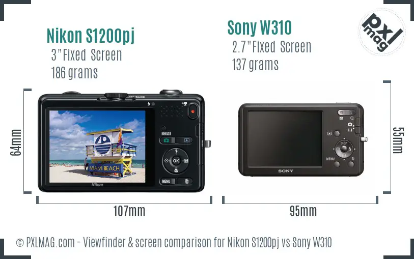 Nikon S1200pj vs Sony W310 Screen and Viewfinder comparison