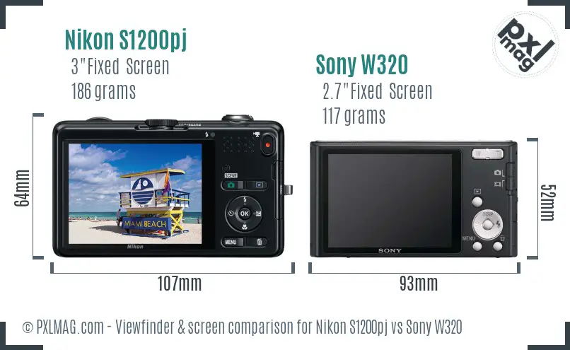 Nikon S1200pj vs Sony W320 Screen and Viewfinder comparison