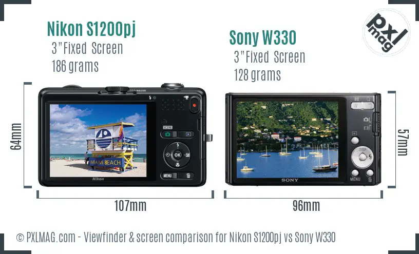 Nikon S1200pj vs Sony W330 Screen and Viewfinder comparison