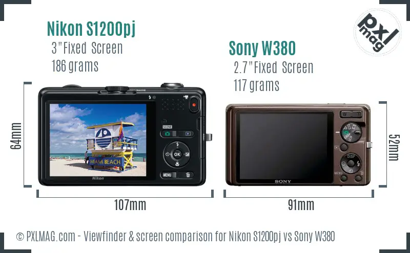 Nikon S1200pj vs Sony W380 Screen and Viewfinder comparison