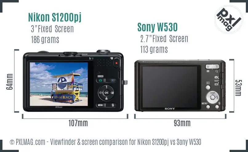 Nikon S1200pj vs Sony W530 Screen and Viewfinder comparison