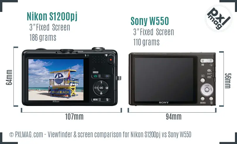 Nikon S1200pj vs Sony W550 Screen and Viewfinder comparison