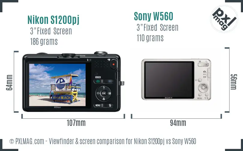 Nikon S1200pj vs Sony W560 Screen and Viewfinder comparison