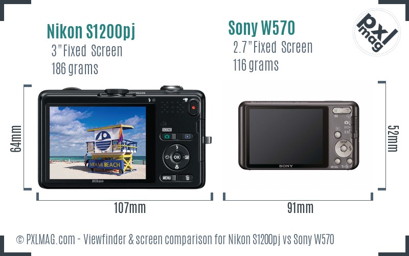 Nikon S1200pj vs Sony W570 Screen and Viewfinder comparison