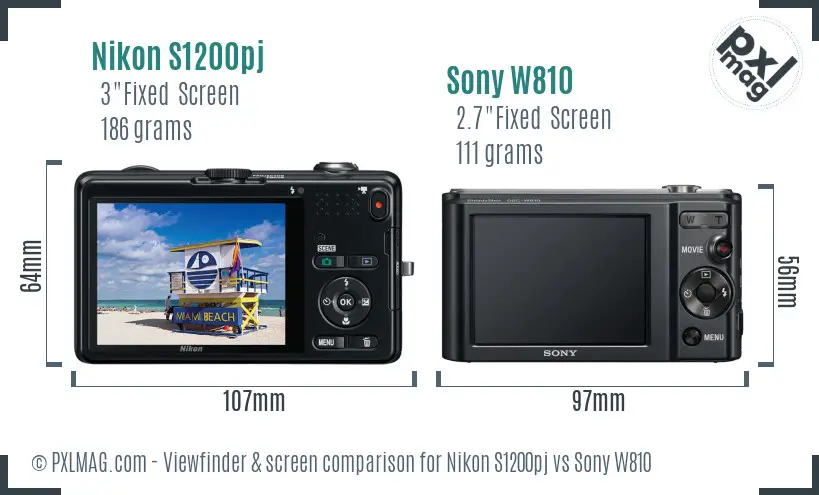 Nikon S1200pj vs Sony W810 Screen and Viewfinder comparison