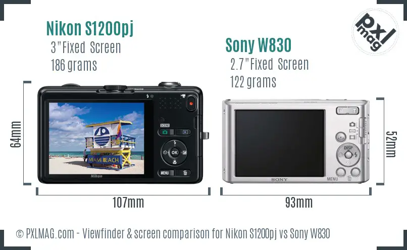 Nikon S1200pj vs Sony W830 Screen and Viewfinder comparison