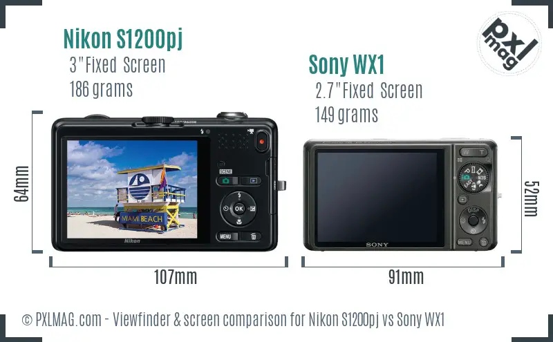 Nikon S1200pj vs Sony WX1 Screen and Viewfinder comparison