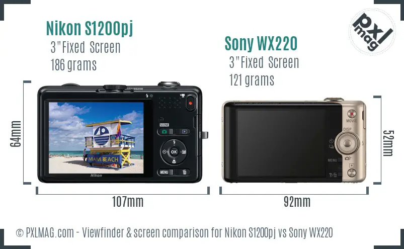 Nikon S1200pj vs Sony WX220 Screen and Viewfinder comparison